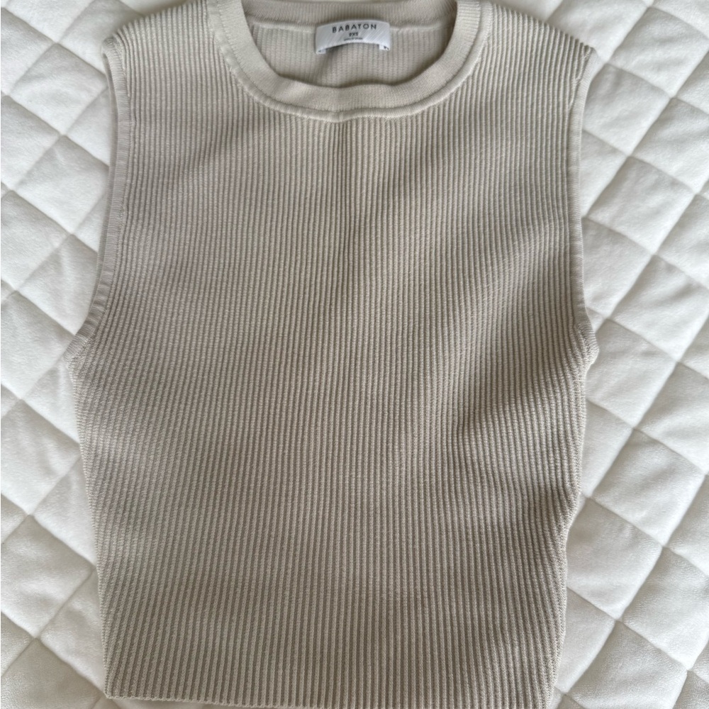 Babaton Ribbed Knit Tank Top in Beige